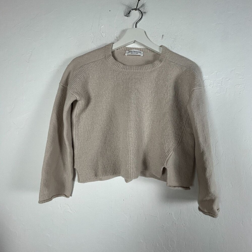Amina Rubinacci Womens Wool Sweater Size 48 Beige Crew Neck Knit New Made Italy